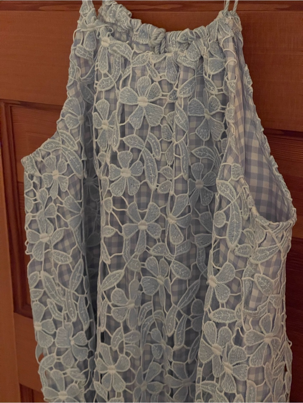 BB Dakota Blue Floral Lace Gingham Halter - EUC - Medium